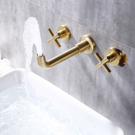 Robinet de Lavabo Encastré, Doré Brossé (1/2)