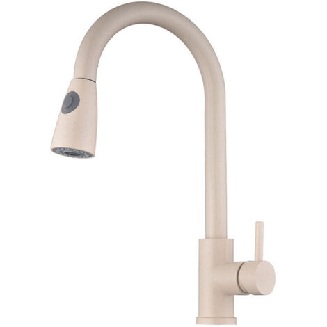 Robinet de cuisine extractible, pivotant à 360°, avec flexible eau chaude/eau froide de 60 cm, blanc cassé. (1/3)