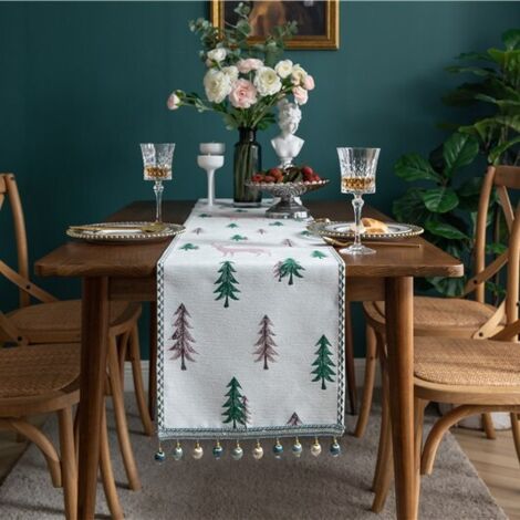 Christmas Table Runner Xmas Dining Table Linen Decoration with Tassels Cotton Blend Winter Holiday Decoration, ( 35 x 180 ) (1/5)
