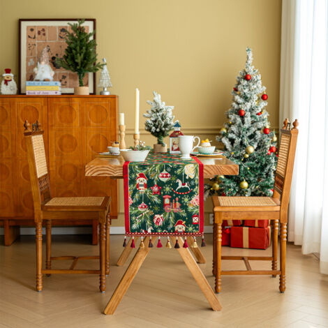 Christmas Table Runner Xmas Dining Table Linen Decoration with Tassels Cotton Blend Winter Holiday Decoration, ( 35 x 180 ) (1/5)