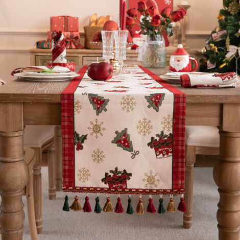Christmas Table Runner Xmas Dining Table Linen Decoration with Tassels Cotton Blend Winter Holiday Decoration, ( 35 x 180 ) (1/5)