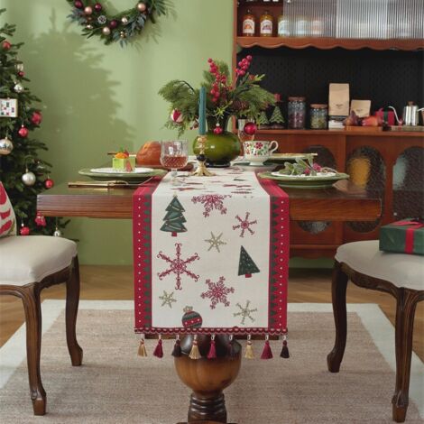 Christmas Table Runner Xmas Dining Table Linen Decoration with Tassels Cotton Blend Winter Holiday Decoration, ( 35 x 180 ) (1/5)