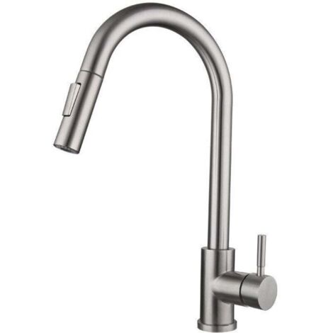 Robinet de cuisine extractible anti-éclaboussures, rotation à 360°, design léger, argent (1/3)