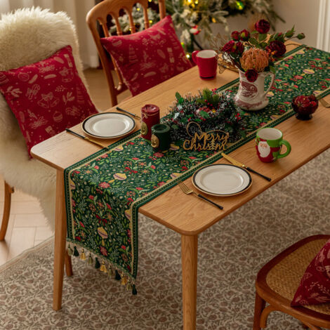 Christmas Table Runner Xmas Dining Table Linen Decoration with Tassels Cotton Blend Winter Holiday Decoration, ( 35 x 180 ) (1/5)