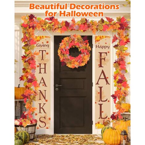 Lot De 4 Guirlandes De Feuilles D'Érable Noires 7,2 M – Décoration Halloween, Mariage, Automne – Avec Crochets Adhésifs