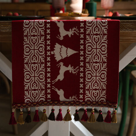 Christmas Table Runner Xmas Dining Table Linen Decoration with Tassels Cotton Blend Winter Holiday Decoration, ( 35 x 180 ) (1/5)