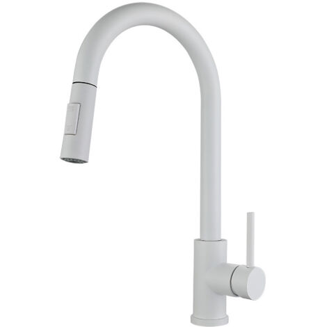Robinet de cuisine extractible anti-éclaboussures, rotation à 360°, design léger, blanc (1/3)