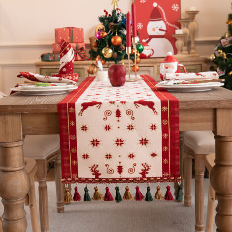 Christmas Table Runner Xmas Dining Table Linen Decoration with Tassels Cotton Blend Winter Holiday Decoration, ( 35 x 180 ) (1/5)