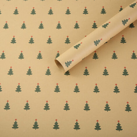 Papier cadeau kraft de Noël 75 x 50 cm, écologique, motif sapin de Noël jaune, 5 pièces (1/5)