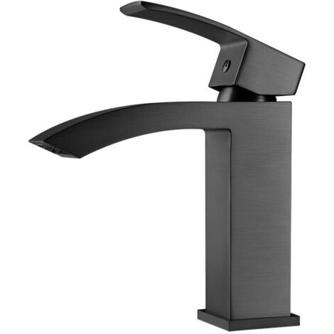 Robinet de lavabo cascade extra-plat en acier inoxydable 304, installation monotrou, poignée relevable, gris (1/5)