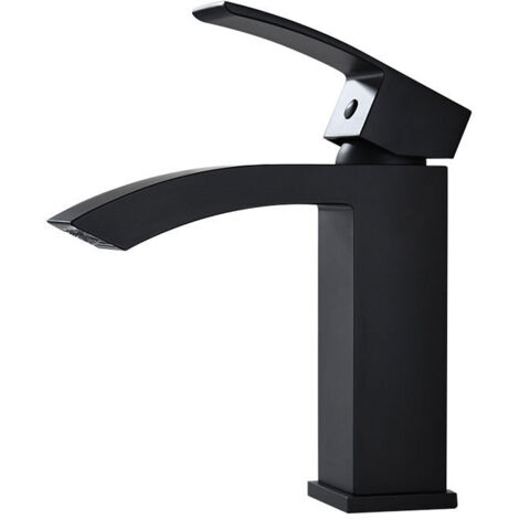 Robinet de lavabo cascade extra-plat en acier inoxydable 304, installation monotrou, poignée relevable, noir (1/5)