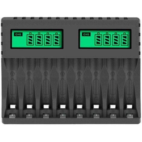 Chargeur de batterie intelligent à 8 emplacements avec écran LCD pour piles rechargeables AA/AAA NiCd NiMh, chargeur de piles AA AAA