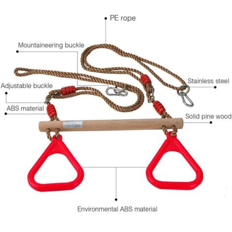 Multi-Fonction Trapèze En Bois Avec Anneaux – Balançoire Jardin Intérieur Extérieur – Charge 190 Kg – Dès 3 Ans