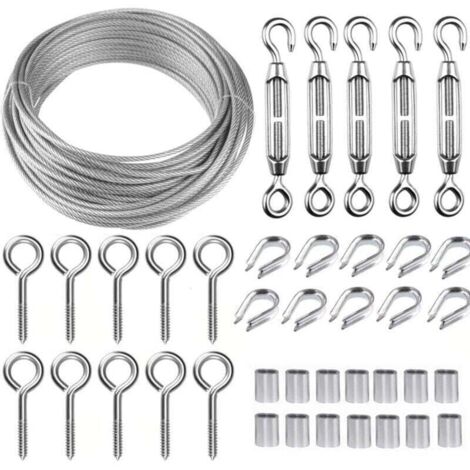 Kit de câble de suspension en acier inoxydable de 30 m, câble métallique en acier inoxydable revêtu de 2 mm, avec tendeur M5 et crochets à œil, pour plantes grimpantes et growlers