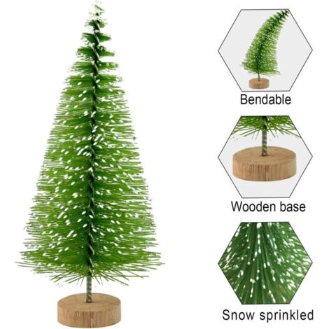 Lot De 9 Mini Sapins De Noël Artificiels Avec Effet Neige - 9,5/15/19 Cm, Base En Bois - Décoration De Table - 6