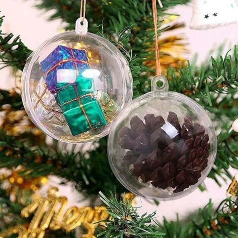 Lot De 12 Boules De Noël Transparentes Réutilisables - À Remplir Soi-même - Diamètre 6 Cm Avec Corde De Suspension