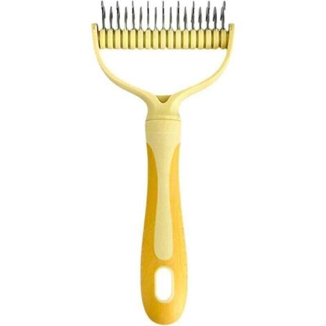 Brosse Professionnelle pour Chiens et Chats, Brosse à Poils Longs, Peigne Double Face Anti-nœuds - Jaune (1/4)