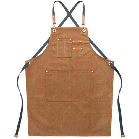 Tabliers de travail en toile pour homme avec poches, sangle réglable et grandes poches, tablier de cuisine-marron (1/3)