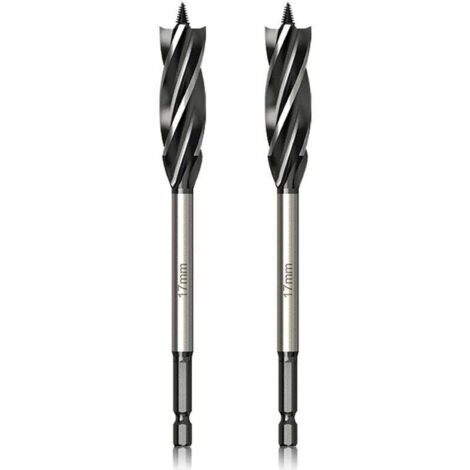 Professionnel Foret à Bois 17mm x 165mm x 2Pcs Mèche à Tarière avce Auto-alimenté Pointe Pilote, 1/4 Pouce Tige Hexagonale Foret pour le Travail du Bois (1/4)