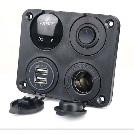 Panneau de Commutation de Chargeur de Voiture 4 en 1, Fonction Dual USB Charger + Voltmètre à LED + Interrupteur à Bascule ON/OFF + Prise de Cigarette pour Bateau de Marine (1/4)