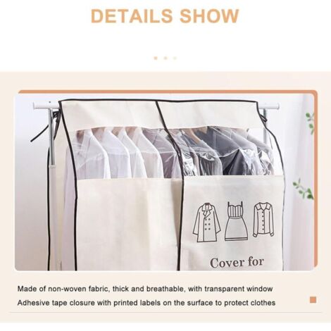 Housses à vêtements pour suspendre les vêtements, housses de protection pour manteaux, costumes et robes (beige, hauteur : 120 cm/47 po) (1/4)