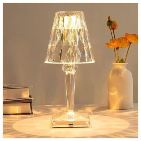 Lampe de table LED en cristal, lampe de table en cristal diamant, 3 changements de couleur, commande tactile, avec câble USB (1/4)
