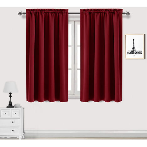 Lot de 2 Rideau Passe Tringle Tenture Opaque Décoration de Petite Fenêtre Chambre Placard/Porte/Cuisine, L106 x H137cm, Beige
