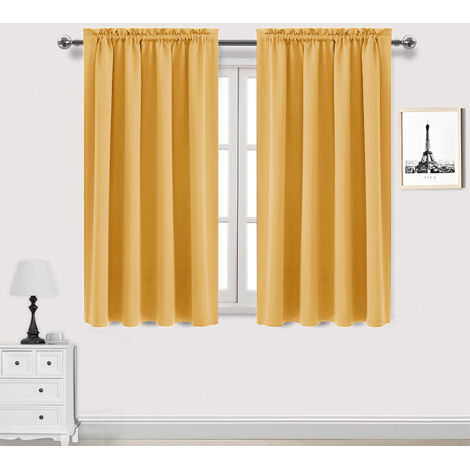 Lot de 2 Rideau Passe Tringle Tenture Opaque Décoration de Petite Fenêtre Chambre Placard/Porte/Cuisine, L96 x H160cm, Beige