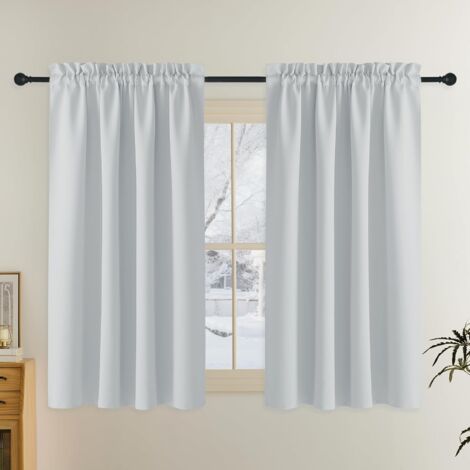 Lot de 2 Rideau Passe Tringle Tenture Opaque Décoration de Petite Fenêtre Chambre Placard/Porte/Cuisine, L96 x H114cm, Blanc