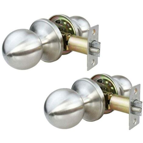 Set Of 2 Less Steel Door S Keyless Door Knobs Interior Bed Kit Bath Laundry (1/4)
