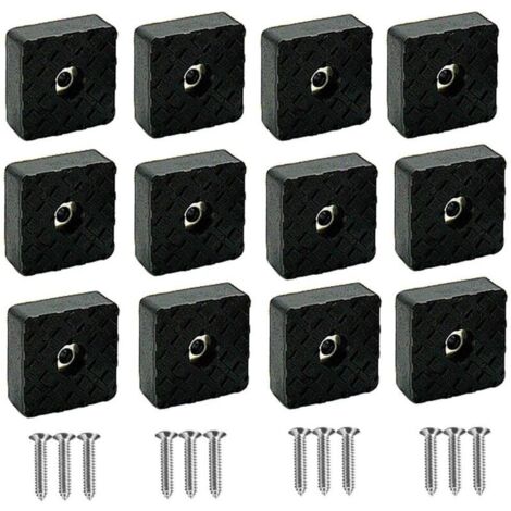 Lot de 16 patins de protection en silicone noir pour pieds de meubles, tampons élastiques en caoutchouc antidérapants pour pieds de meubles et chaises avec vis (30 x 30 x 10 mm) (1/4)
