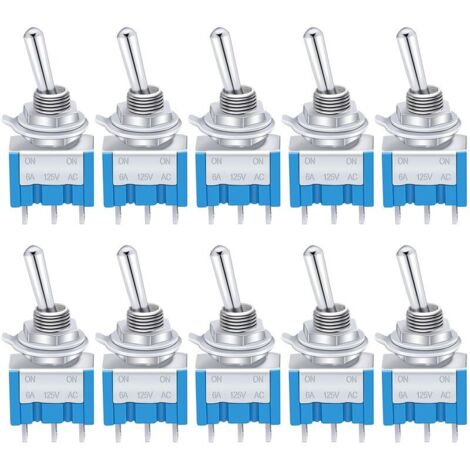 10 Pièces Bleu Mini Interrupteur à Levier ON/OFF 3 bornes 2 Position SPDT Métal interrupteur à bascule AC 125V 6A pour la Voiture Camion Bateau MTS-102 (1/4)