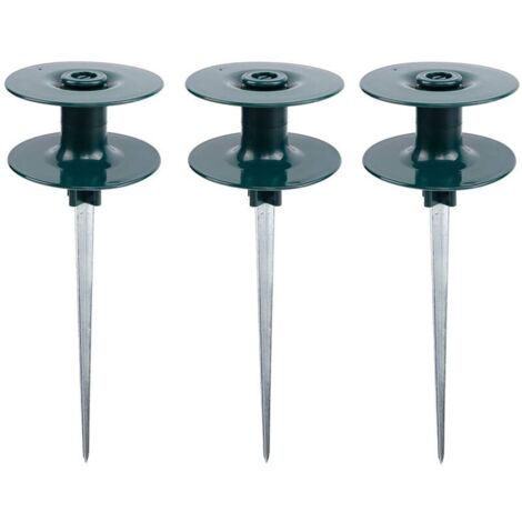 Un ensemble de 3 guides-tuyaux d'arrosage, fabriqués en alliage de zinc robuste et résistant à la rouille, avec des supports métalliques vert foncé pour l'arrosage, le guidage du tuyau et le guidage d