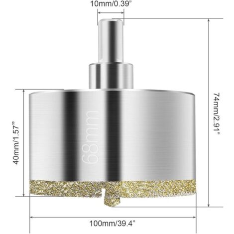 Scie cloche diamantée de 68 mm, foret diamanté avec guide central, scie cloche à revêtement diamant pour la découpe du verre, du carrelage, de la céramique, du marbre et du calcaire. (1/4)