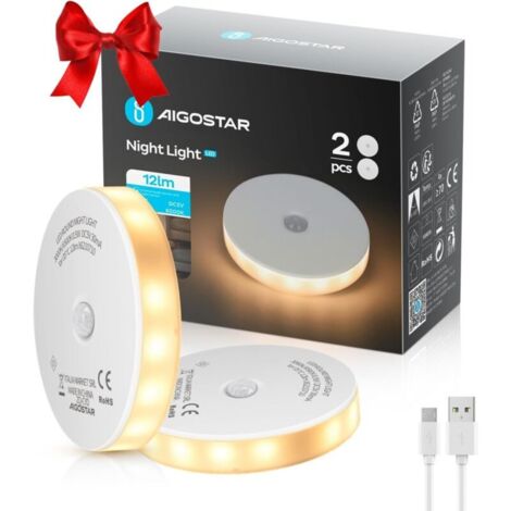 ZVD Paquet de 2 lampes de nuit LED avec capteur de mouvement, lampes à 2 températures de couleur, éclairage de meuble autocollant, rechargeable USB – idéales pour chambre d'enfant, chambre à coucher. (1/4)