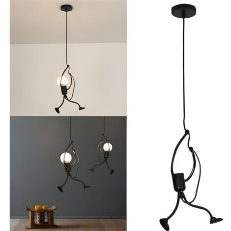 ZVD Suspension en métal noir en forme humaine pour salon/chambre, douille E27 (lot de 1) (1/4)