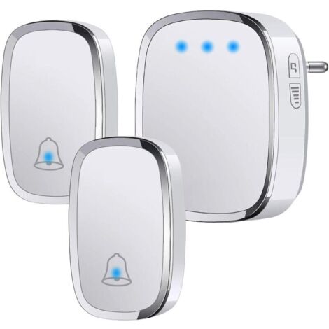 Sonnette extérieure sans fil, étanche IP44, portée de transmission de 300 mètres, kit de sonnette avec flash LED, 2 émetteurs et 1 récepteur, réglage du volume sur 5 niveaux, 36 sonneries. (1/4)