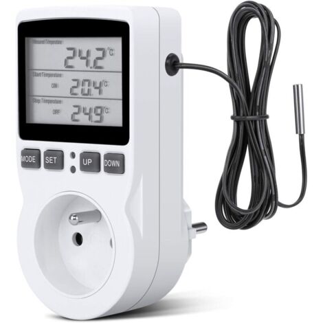 Contrôleur de température numérique avec prise thermostatique pour chauffage et refroidissement, régulateur de température LCD, 200V-250V, adapté au contrôle de la température dans les fermes. (1/4)