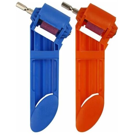2 Pcs Foret Aiguiseur Foret,Outil D'AffûTage de Foret Portable, Fait de Plastique ABS de Haute Qualité et de Meule en Corindon Brun,de Haute Dureté (Bleu,Orange)