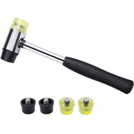 Double Sided Rubber Mallet 25mm Mini Replaceable Double Sided Rubber Hammer with 4 Replacement Rubber/Nylon Hammer Heads for Wood, Leather and Craft (1/4)
