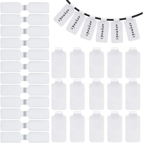 Lot de 60 étiquettes autocollantes vierges réutilisables en nylon pour câbles - Étiquettes blanches pour câbles électroniques et ordinateurs (1/4)