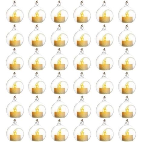 Boule en Verre a Suspendre - 24 Pieces Boule de Verre Photophore 6cm Bougeoir Suspendu pour pour Mariage Noël Anniversaire Pâques Halloween Jardin
