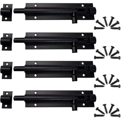 Boulon à Glissière 4 Pièces Loquet de Portail Exterieur, Loquet Porte, Verrou à pêne à glissière, Targette en Acier Pour PorteJardin, Porte de Salle de Bain, Porte en Bois (Noir)