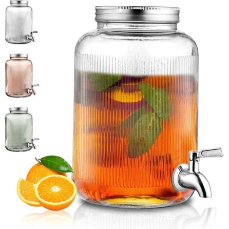 distributeur boisson en verre, réfrigérateur 4L avec robinet étanche en acier inoxydable, distributeur de jus barbecue, pique-, fête à la piscine et événement social (transparent)