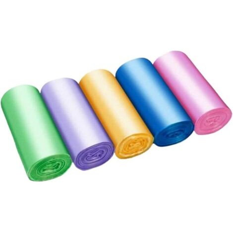 Petits sacs poubelles 4 gallons, sacs poubelles de salle de bain, petits sacs poubelles poubelle pour bureau salle de bain, 5 rouleaux (150 unités) -Coloré (1/4)