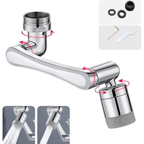Robinet d'Extension Multifonctionnel Rotatif à 1440 Degrés, Accessoire de Filtre Robinet, 1080°Mousseur Robinet avec Deux Méthodes de Sortie d'eau pour Cuisine Salle de Bain - Argent (1/4)