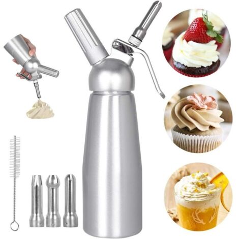 FENOPLASTICASiphon Chantilly Professionnel 500ml Siphon à Chantilly Siphons de cuisine avec 3 douilles en acier inoxydable en Aluminium pour Mousses et Crèmes Cartouche Gaz Siphon