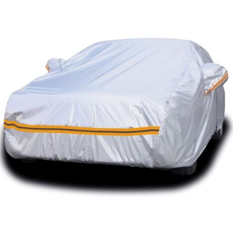 Housse de voiture étanche tous temps, 6 couches de housses de voiture d'extérieur pour automobiles, protection complète contre la pluie, le vent, la grêle avec fermeture éclair en coton, universelle p (1/4)