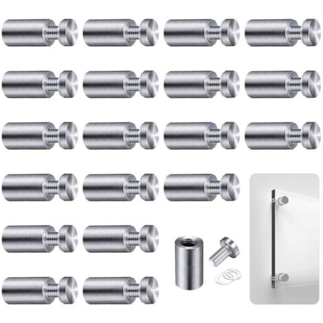 Abstandshalter, 20 Stück Abstandsschrauben, Abstandsbolzen für Glaswerbungsachsen, Fixierung von Glasabstandshaltern für Werbung, für Plaketten und Schilderdisplays, 12 x 25 mm (Silber) (1/4)
