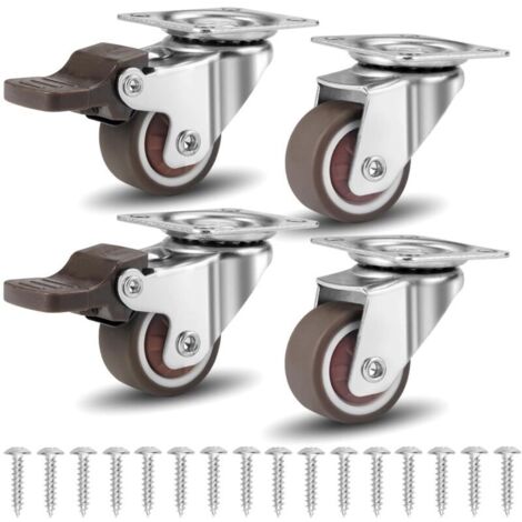 Lot de 4 Roulettes Pivotantes,25mm Roulettes Pivotantes pour Meubles,Roulettes de Meuble Pivotantes avec Vis,2 avec Freins + 2 Sans Freins,Capacité 60kg,Roulettes pour Meubles pour Chariot Tables (1/4)
